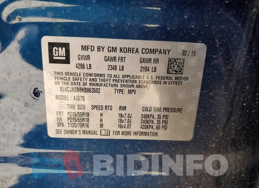 KL4CJASB8KB863502 Photo# 13