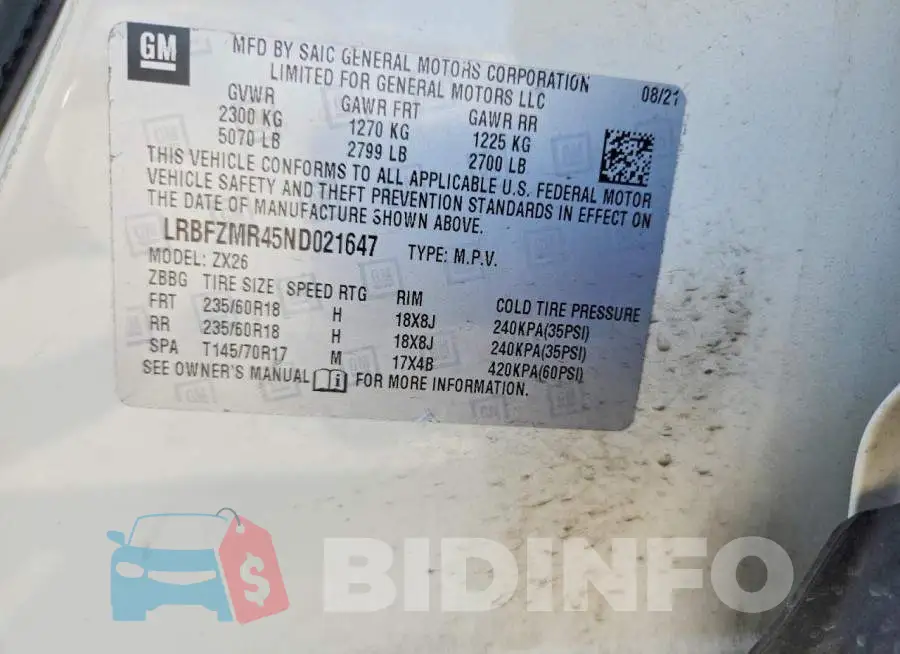 LRBFZMR45ND021647 Photo# 12