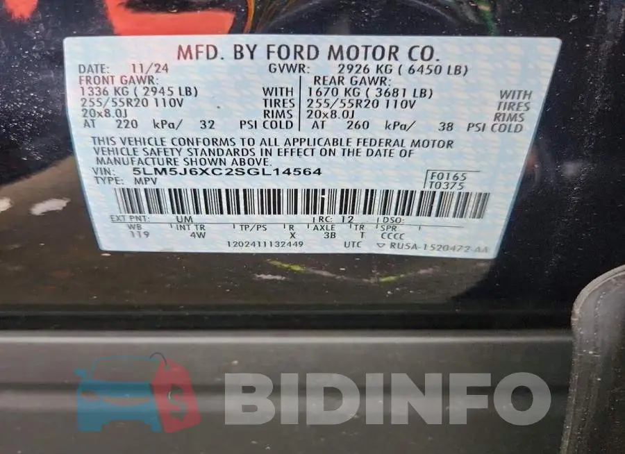 5LM5J6XC2SGL14564 Photo# 13