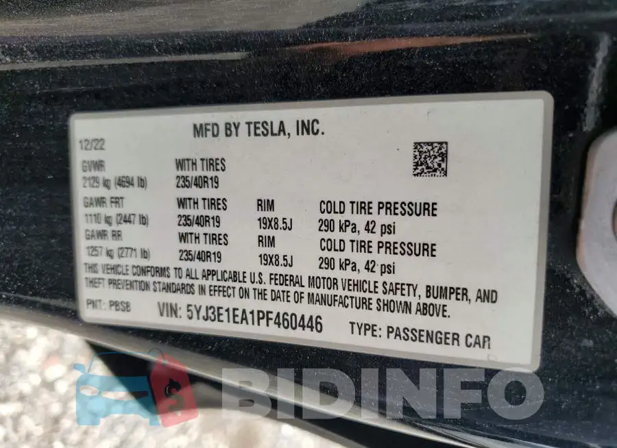 5YJ3E1EA1PF460446 Photo# 12