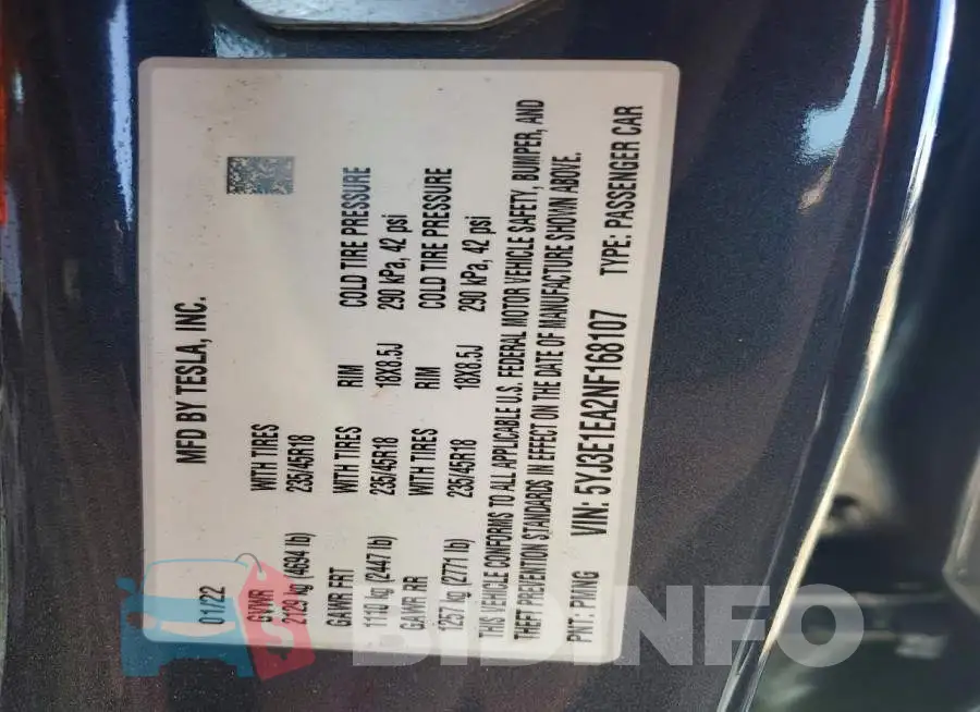 5YJ3E1EA2NF168107 Photo# 13