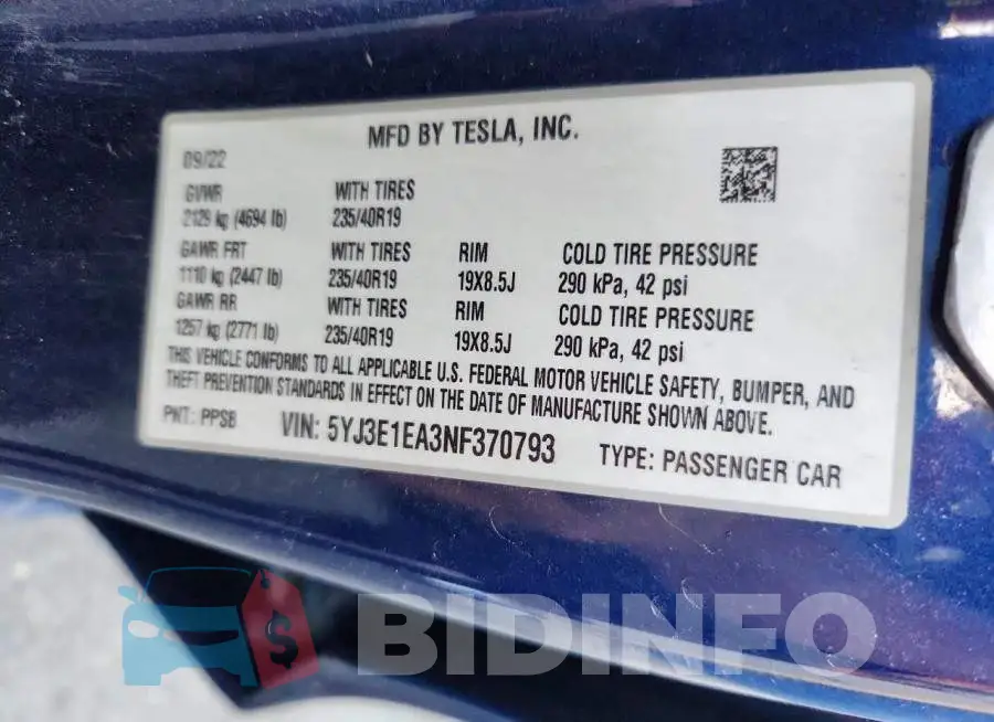 5YJ3E1EA3NF370793 Photo# 13