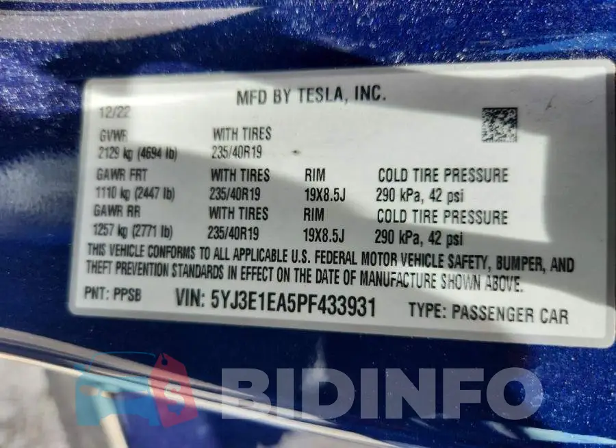 5YJ3E1EA5PF433931 Photo# 12