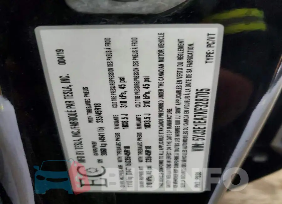 5YJ3E1EA7KF328705 Photo# 12