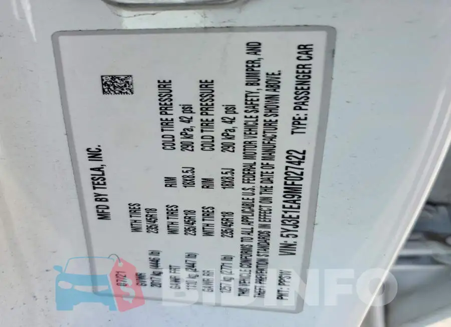 5YJ3E1EA9MF027422 Photo# 12