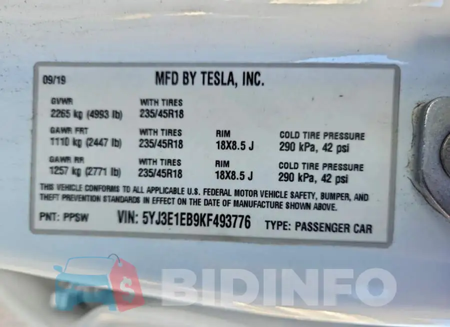 5YJ3E1EB9KF493776 Photo# 12