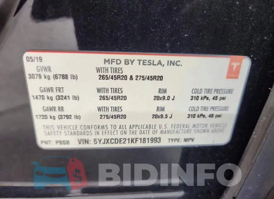 5YJXCDE21KF181993 Photo# 13
