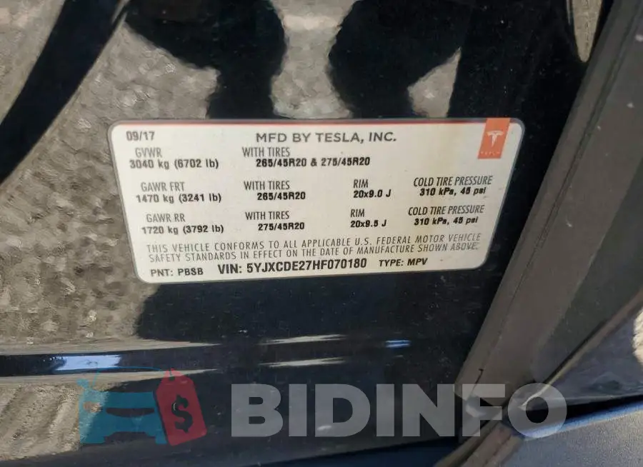 5YJXCDE27HF070180 Photo# 13