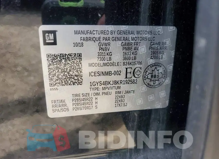 1GYS4BKJ8KR192582 Photo# 13