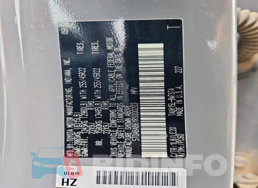 5TDABAB61RS000203 Photo# 13