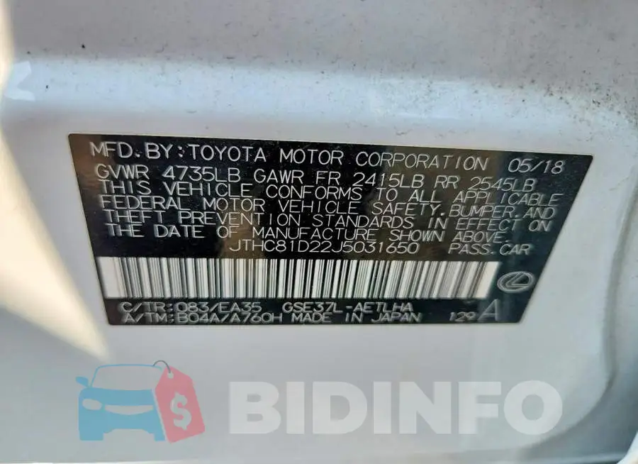JTHC81D22J5031650 Photo# 12