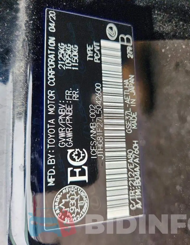JTHG81F27L5042600 Photo# 13