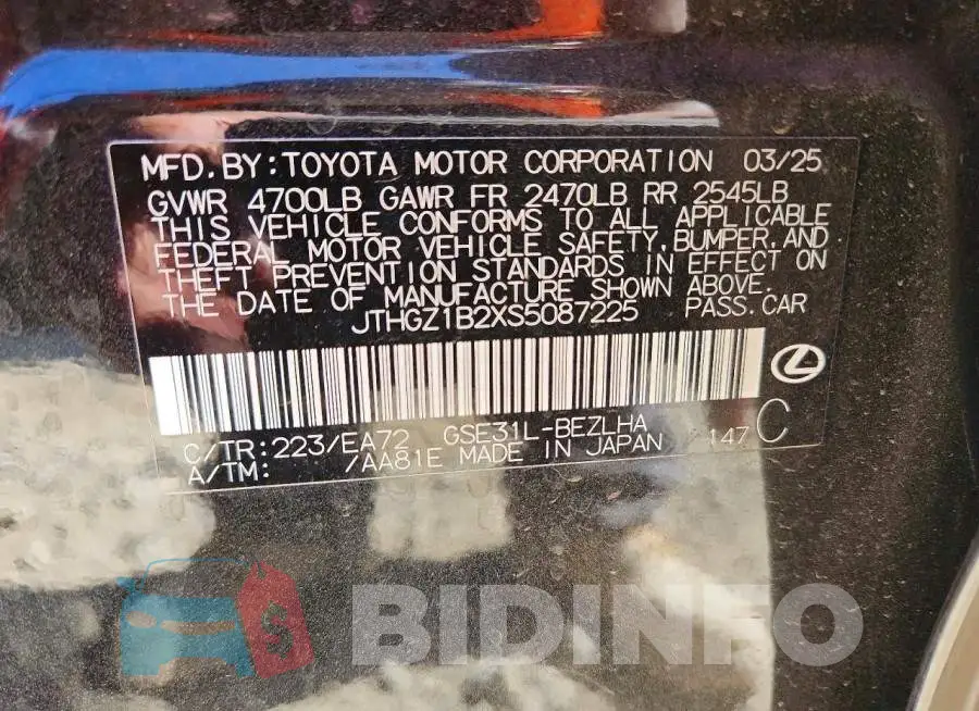 JTHGZ1B2XS5087225 Photo# 13