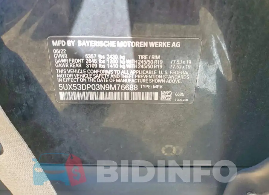 5UX53DP03N9M76688 Photo# 14