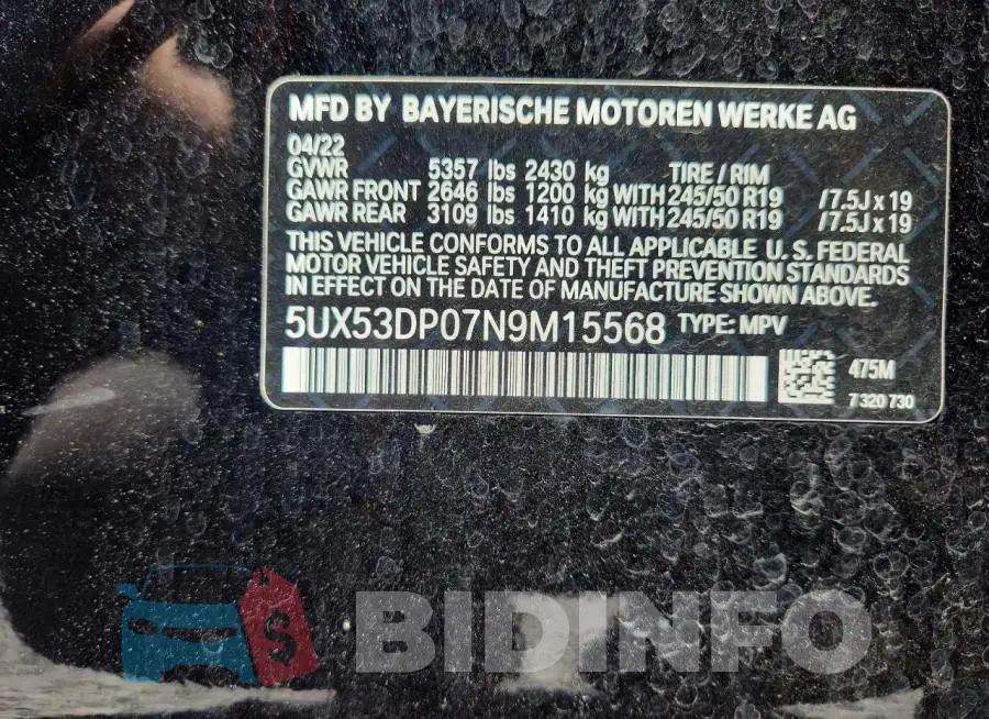5UX53DP07N9M15568 Photo# 13
