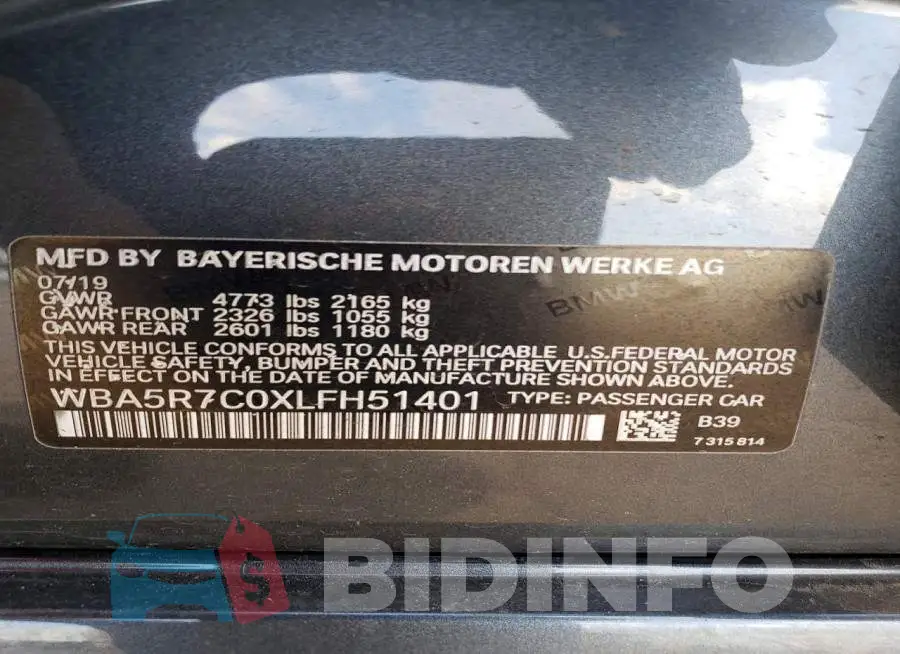 WBA5R7C0XLFH51401 Photo# 12