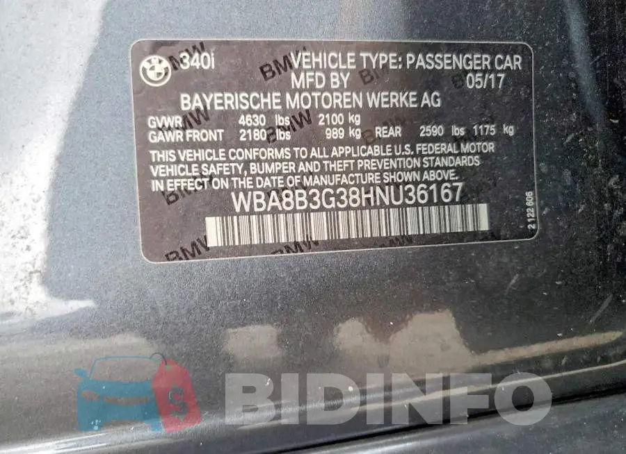 WBA8B3G38HNU36167 Photo# 12