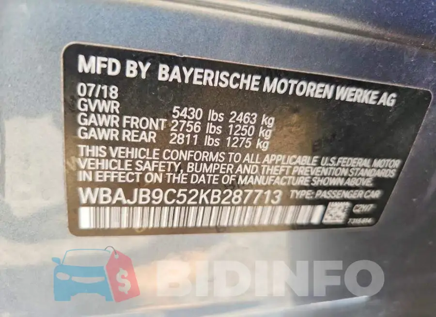 WBAJB9C52KB287713 Photo# 12