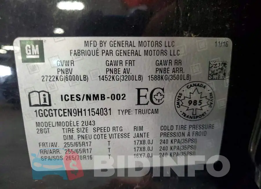 1GCGTCEN9H1154031 Photo# 12