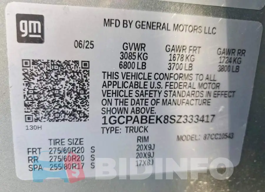 1GCPABEK8SZ333417 Photo# 12