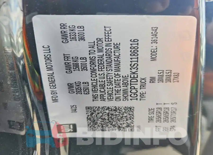 1GCPTDEK3S1186816 Photo# 13