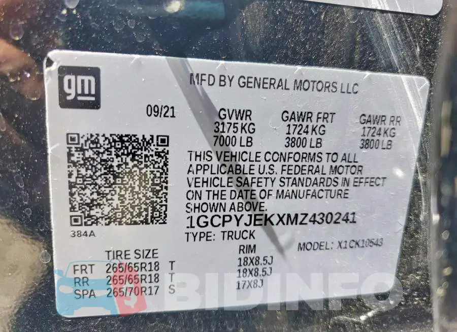 1GCPYJEKXMZ430241 Photo# 12