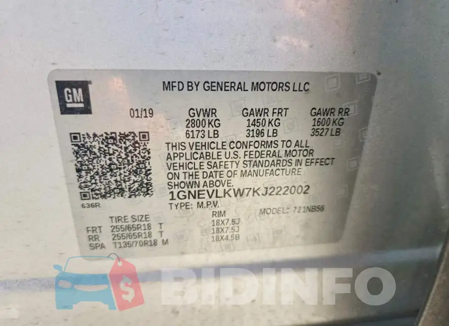 1GNEVLKW7KJ222002 Photo# 14