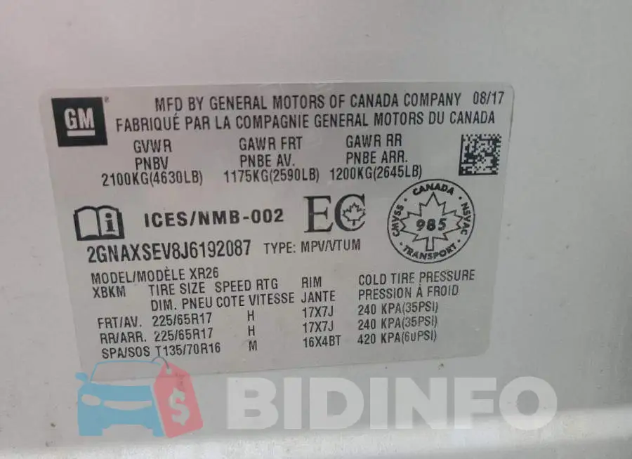 2GNAXSEV8J6192087 Photo# 13