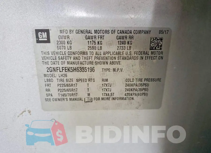 2GNFLFEK5H6335196 Photo# 13