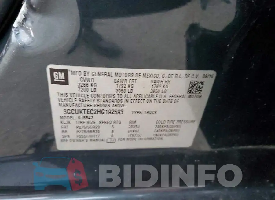 3GCUKTEC2HG192593 Photo# 13
