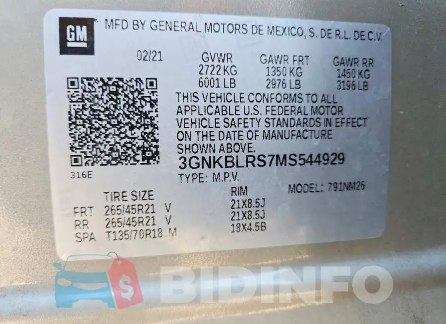 3GNKBLRS7MS544929 Photo# 13