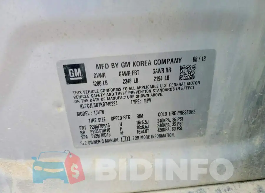 KL7CJLSB7KB740224 Photo# 13
