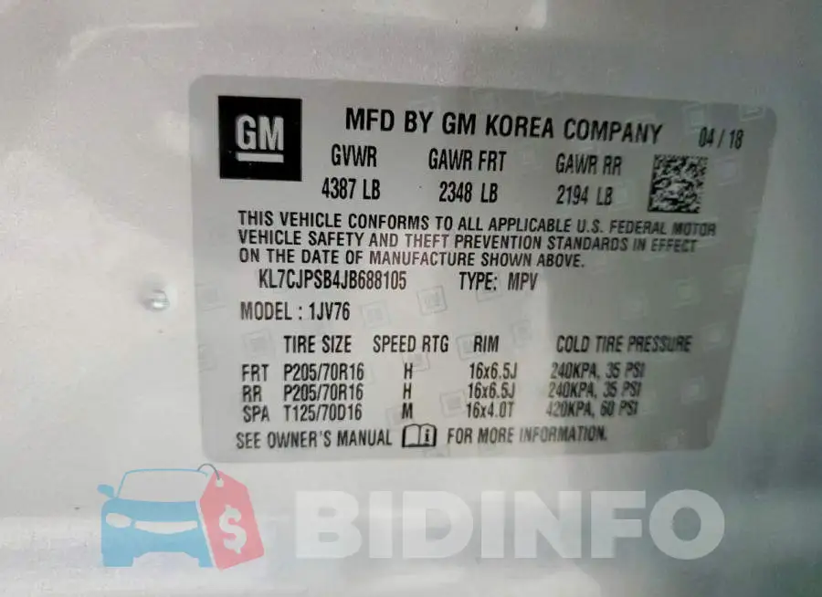 KL7CJPSB4JB688105 Photo# 13
