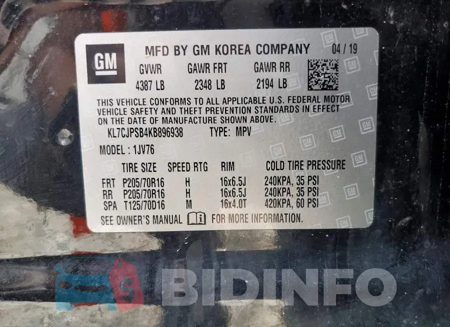 KL7CJPSB4KB896938 Photo# 13