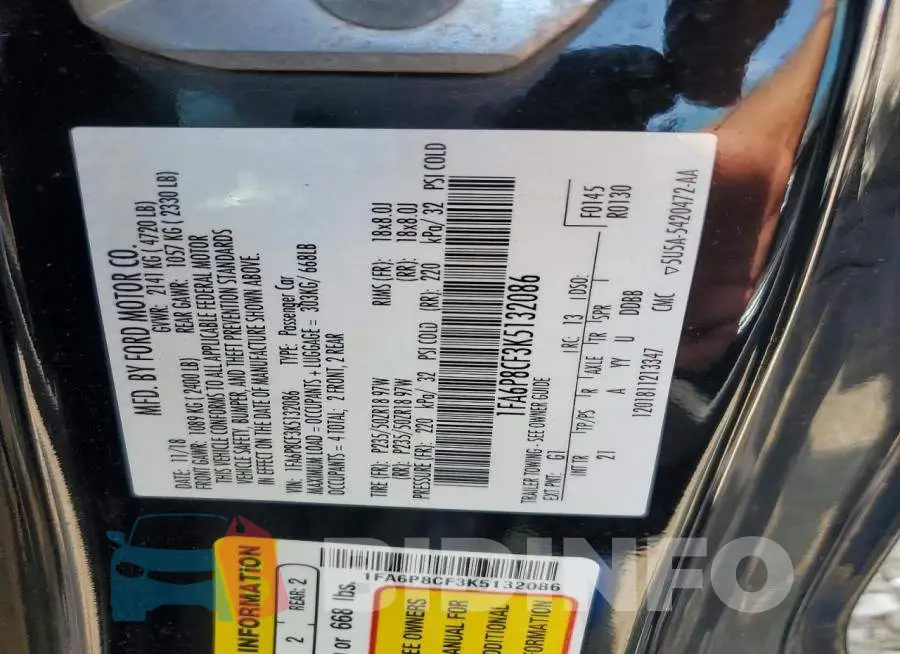 1FA6P8CF3K5132086 Photo# 12