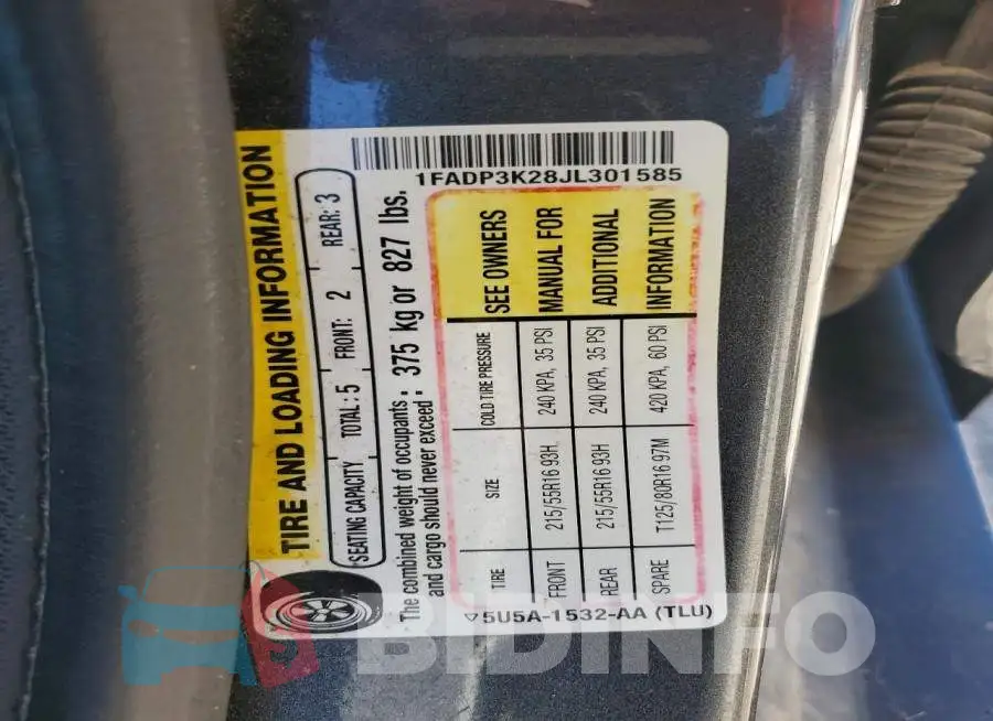 1FADP3K28JL301585 Photo# 12