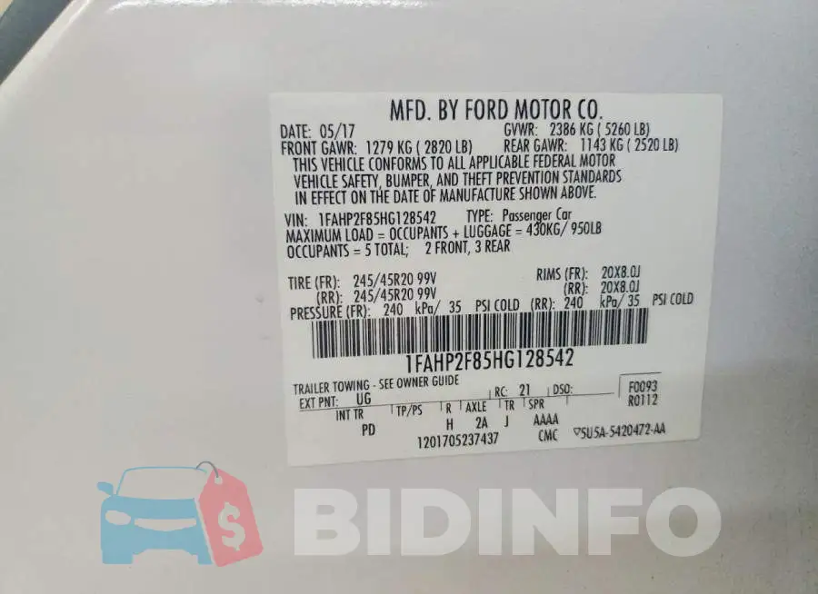 1FAHP2F85HG128542 Photo# 12