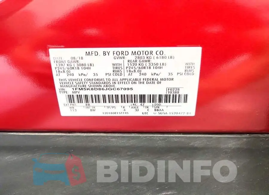 1FM5K8D86JGC67095 Photo# 14