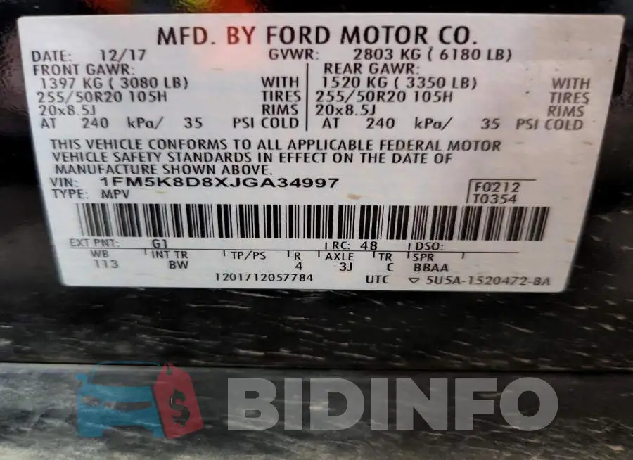 1FM5K8D8XJGA34997 Photo# 13