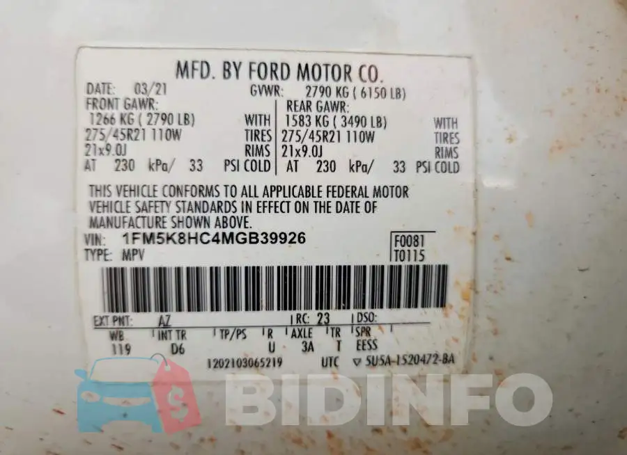 1FM5K8HC4MGB39926 Photo# 14