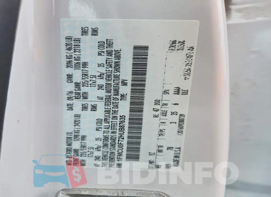 1FMCU0F72HUB87635 Photo# 14