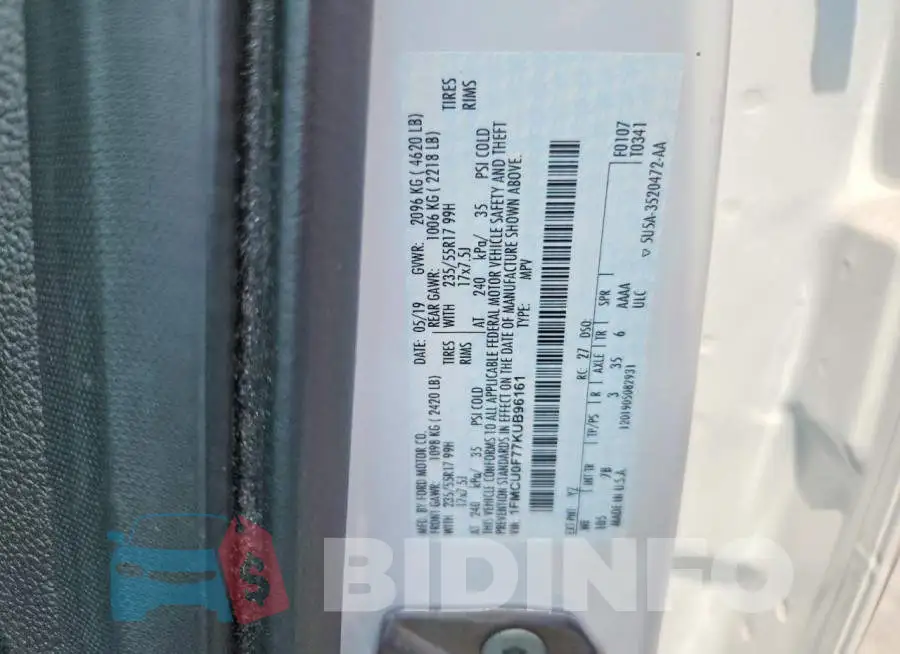 1FMCU0F77KUB96161 Photo# 13