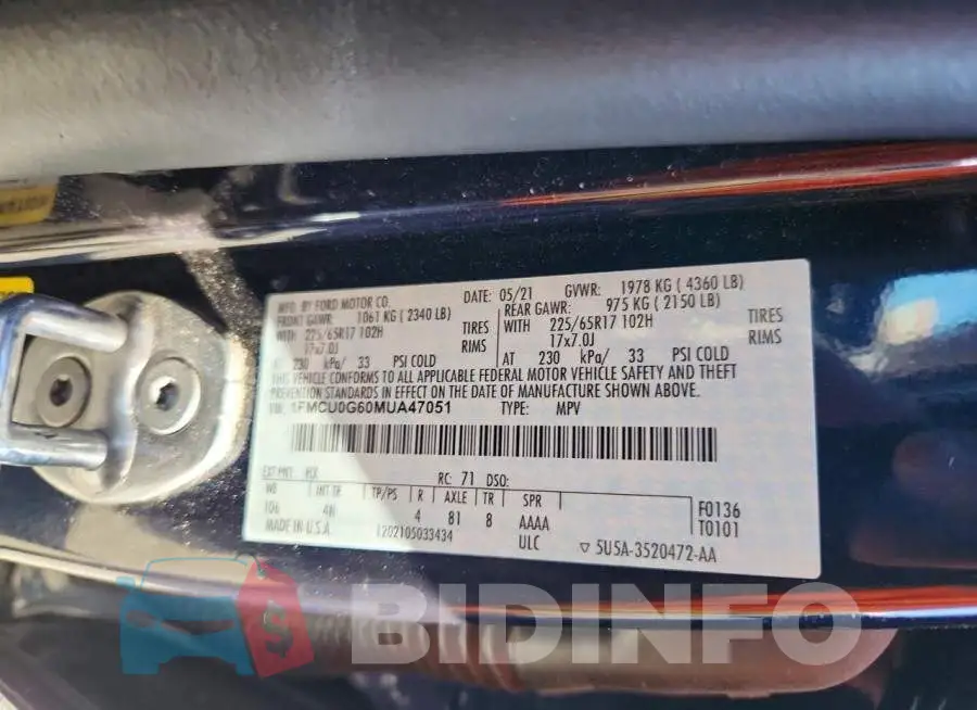 1FMCU0G60MUA47051 Photo# 12