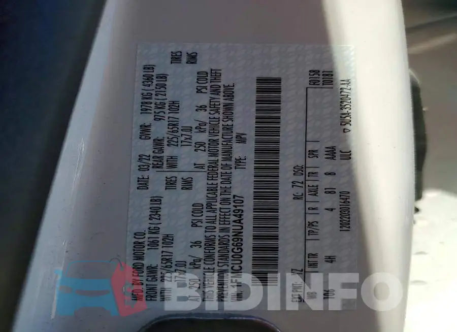 1FMCU0G69NUA49107 Photo# 13