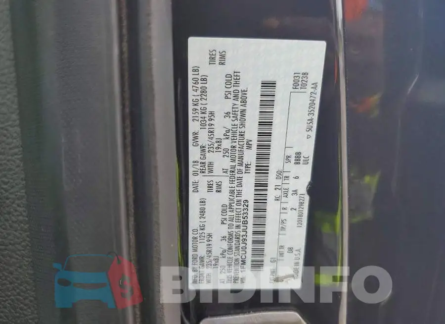 1FMCU0J93JUB53329 Photo# 12