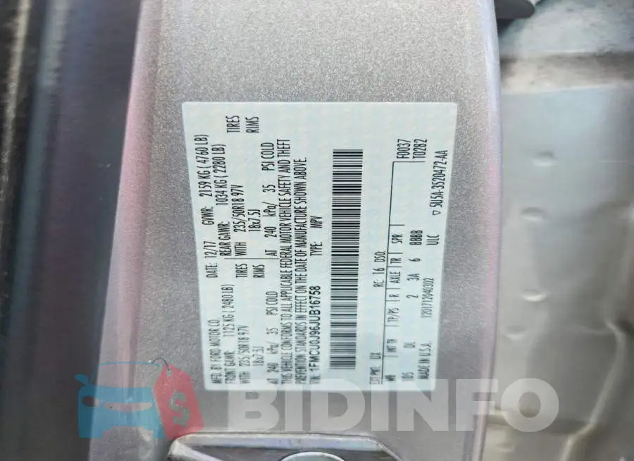 1FMCU0J96JUB16758 Photo# 13