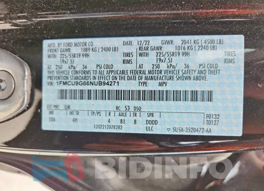 1FMCU9G66NUB94271 Photo# 12