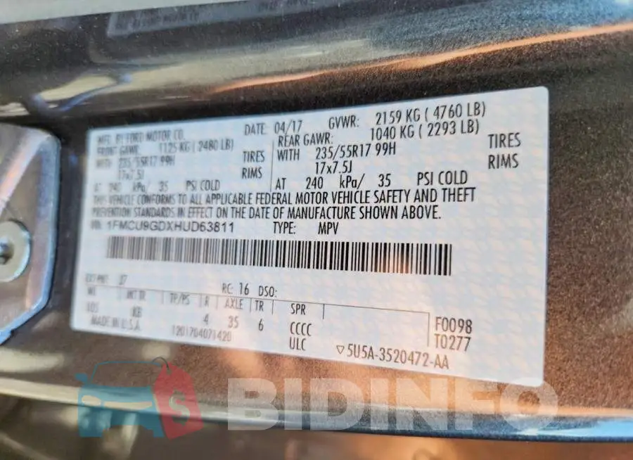 1FMCU9GDXHUD63811 Photo# 13