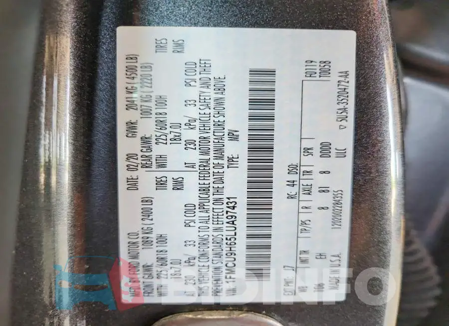 1FMCU9H65LUA97431 Photo# 13