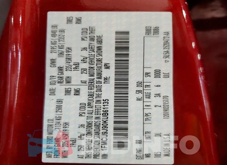 1FMCU9J90KUB61135 Photo# 14